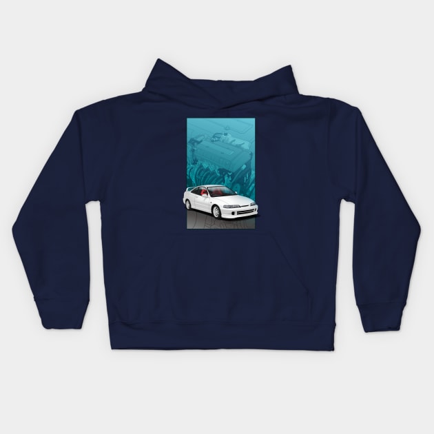 Integra DC2 with B series backdrop Kids Hoodie by ArtyMotive